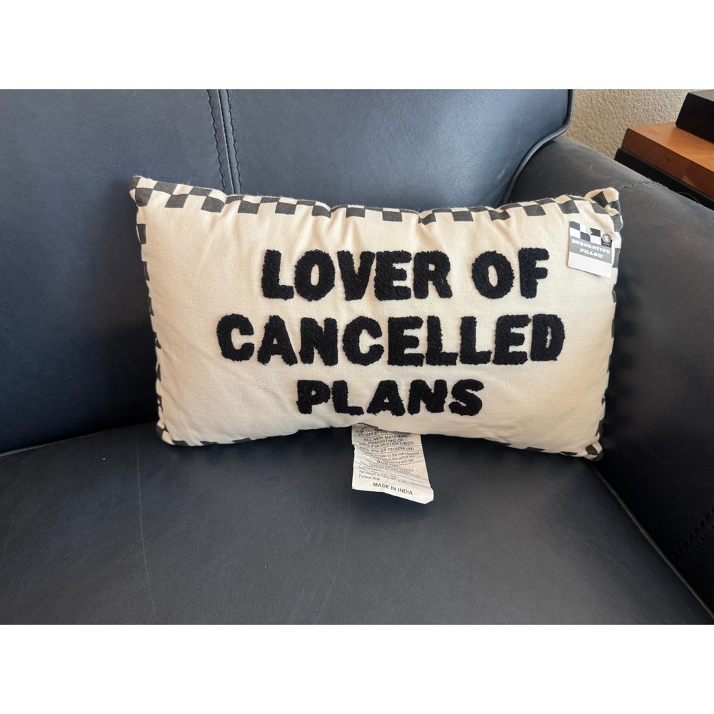 Lover of Cancelled Plans Decorative Lumbar Pillow Checkered Border Introvert